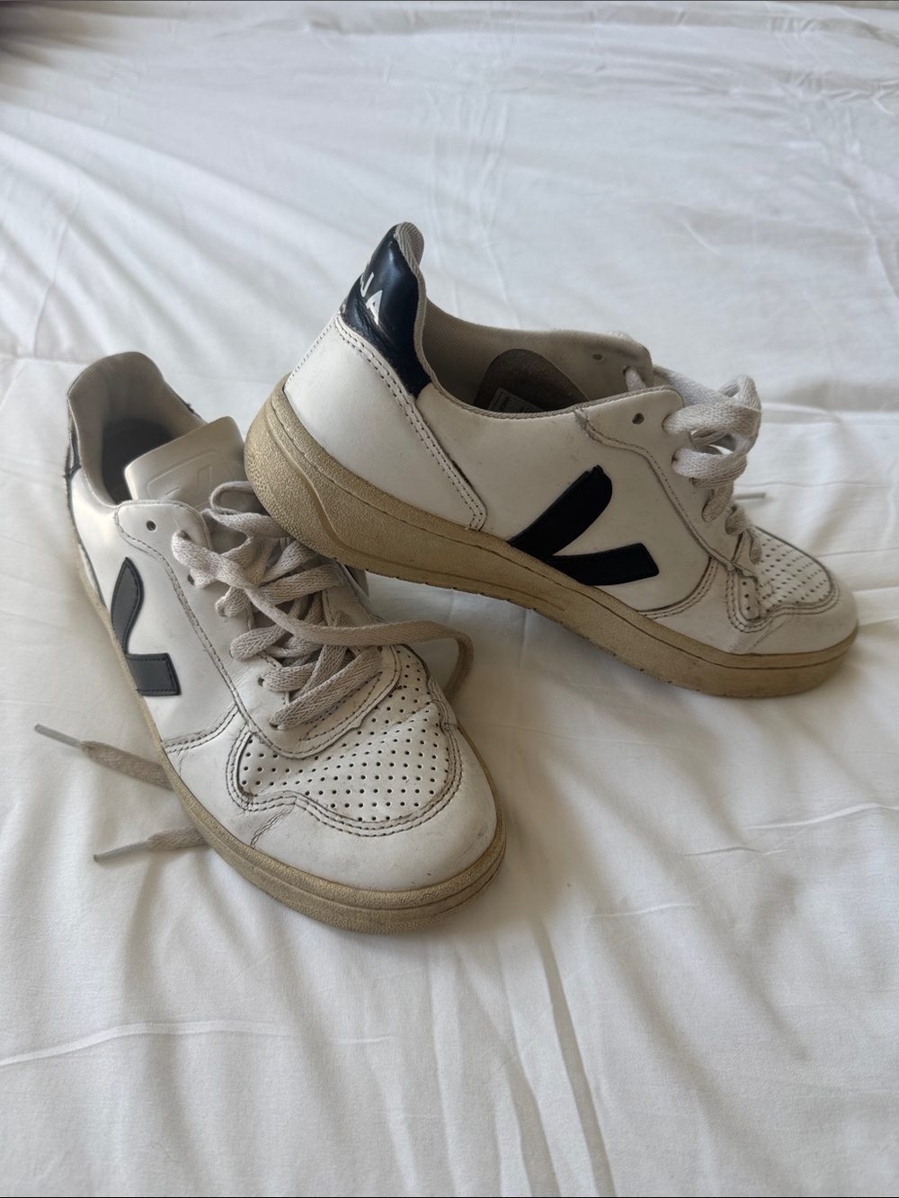 Veja White Leather Sneakers with Black V Logo